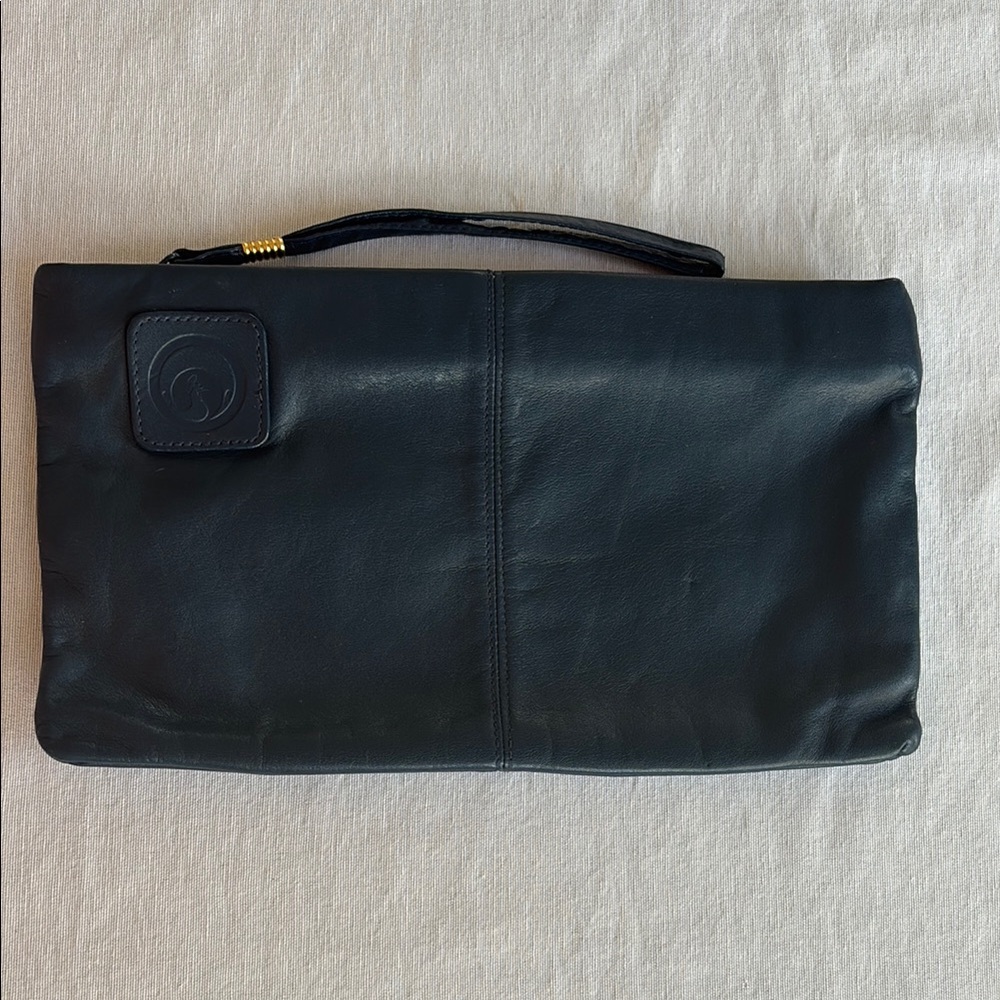Vintage Blue Minimalist leather Clutch with Wristlet Strap peacock design